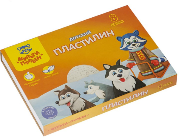 Пластилин Мульти-Пульти 'Енот на Аляске' 8 цв, 120 г, со стеком, ДП_10233